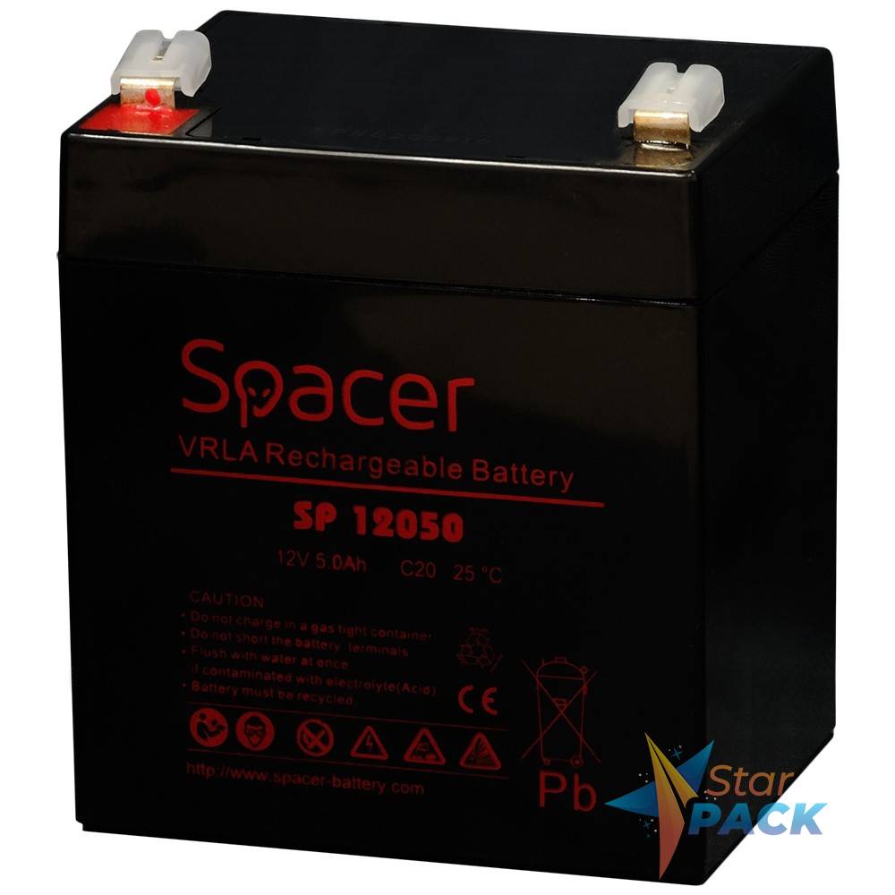 ACUMULATOR UPS SPACER 12V / 5Ah, dimensiuni: 90x70x101mm, inaltime+terminal: 107mm, terminal F2