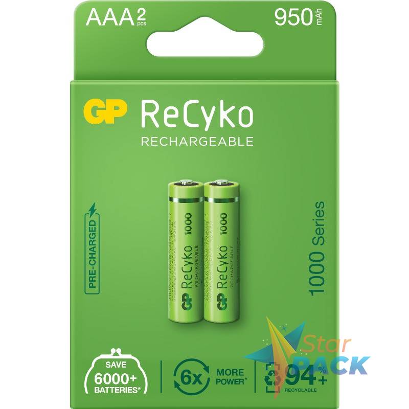 Acumulatori GP Batteries, ReCyko 1000mAh AAA 1.2V NiMH, paper box 2 buc. GP100AAAHCE-2EB2