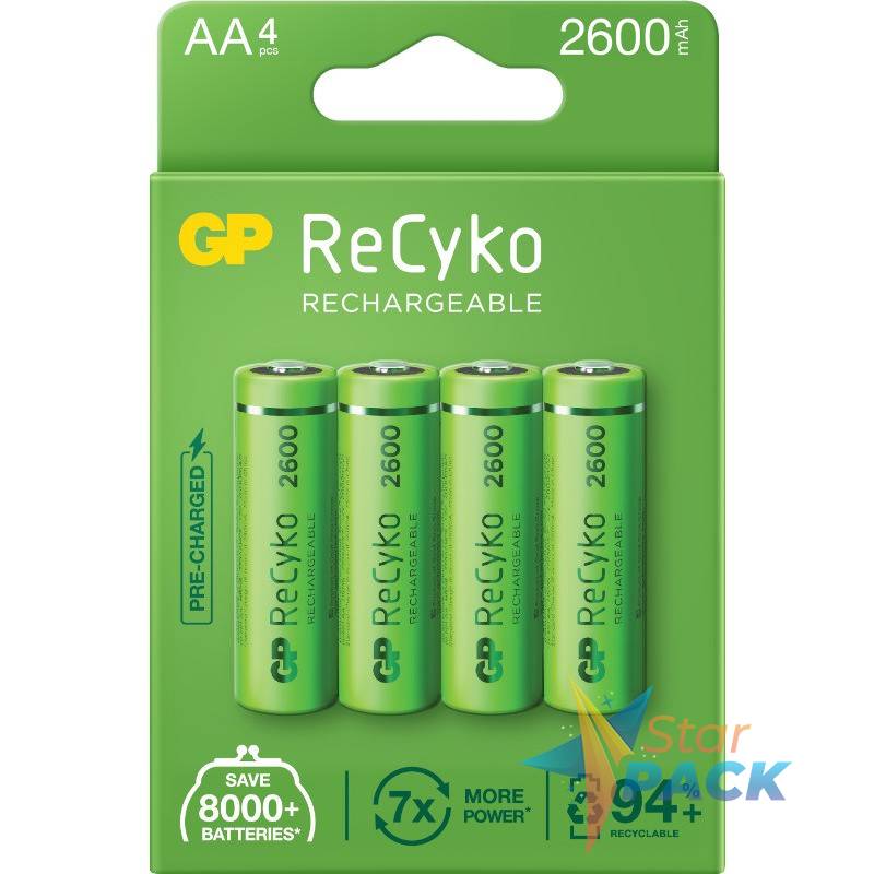 Acumulatori GP Batteries, ReCyko 2600mAh AA 1.2V NiMH, paper box 4 buc. GP270AAHCE-2EB4