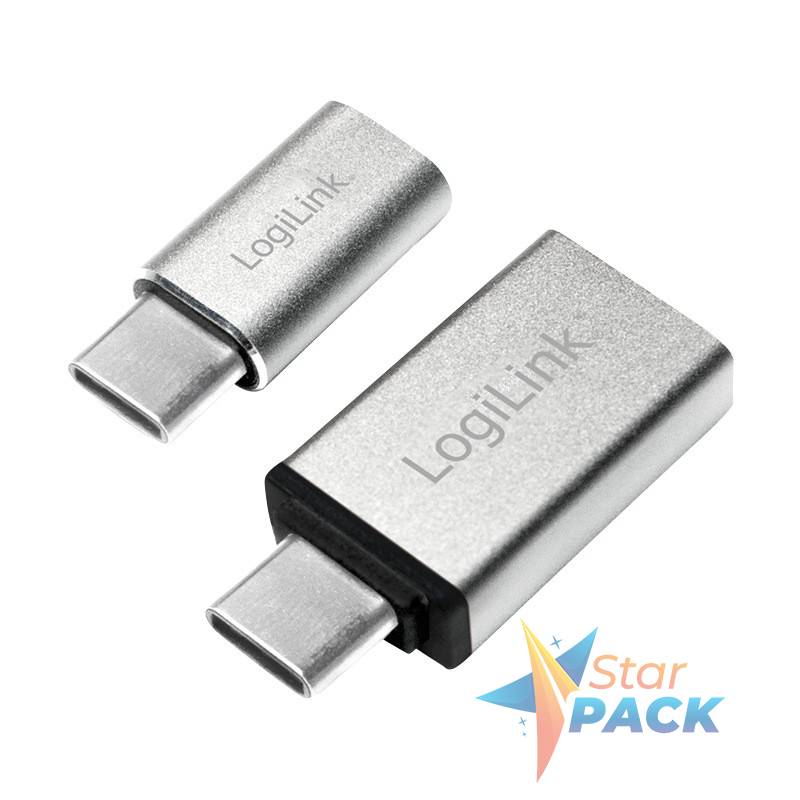 ADAPTOR LOGILINK, pt. smartphone, USB 3.1 Type-C la Micro-USB 2.0 sau USB 3.0, argintiu