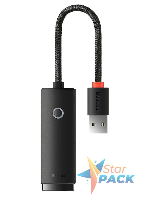 ADAPTOR RETEA Baseus Lite, USB 2.0 to RJ-45 Gigabit LAN Adapter, LED, negru   - 6932172606053