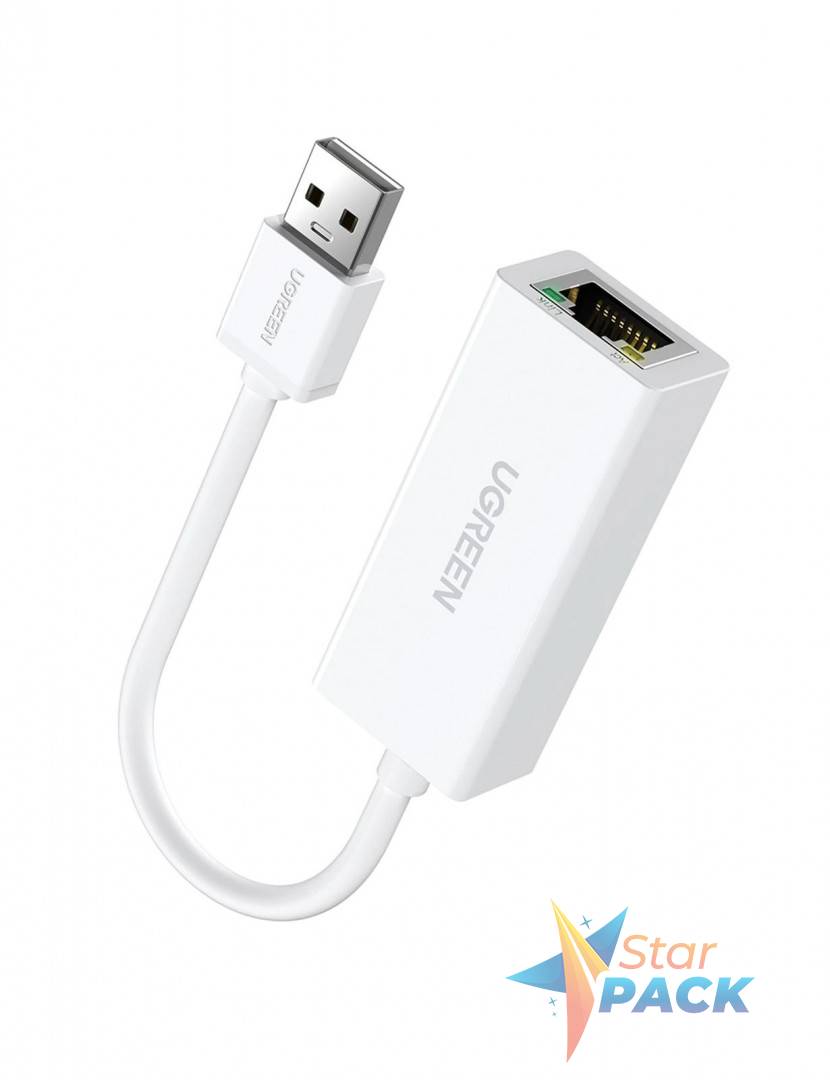 ADAPTOR RETEA Ugreen, CR110 USB 2.0 to RJ-45 10/100 Mbps Adapter, LED, alb   - 6957303822539