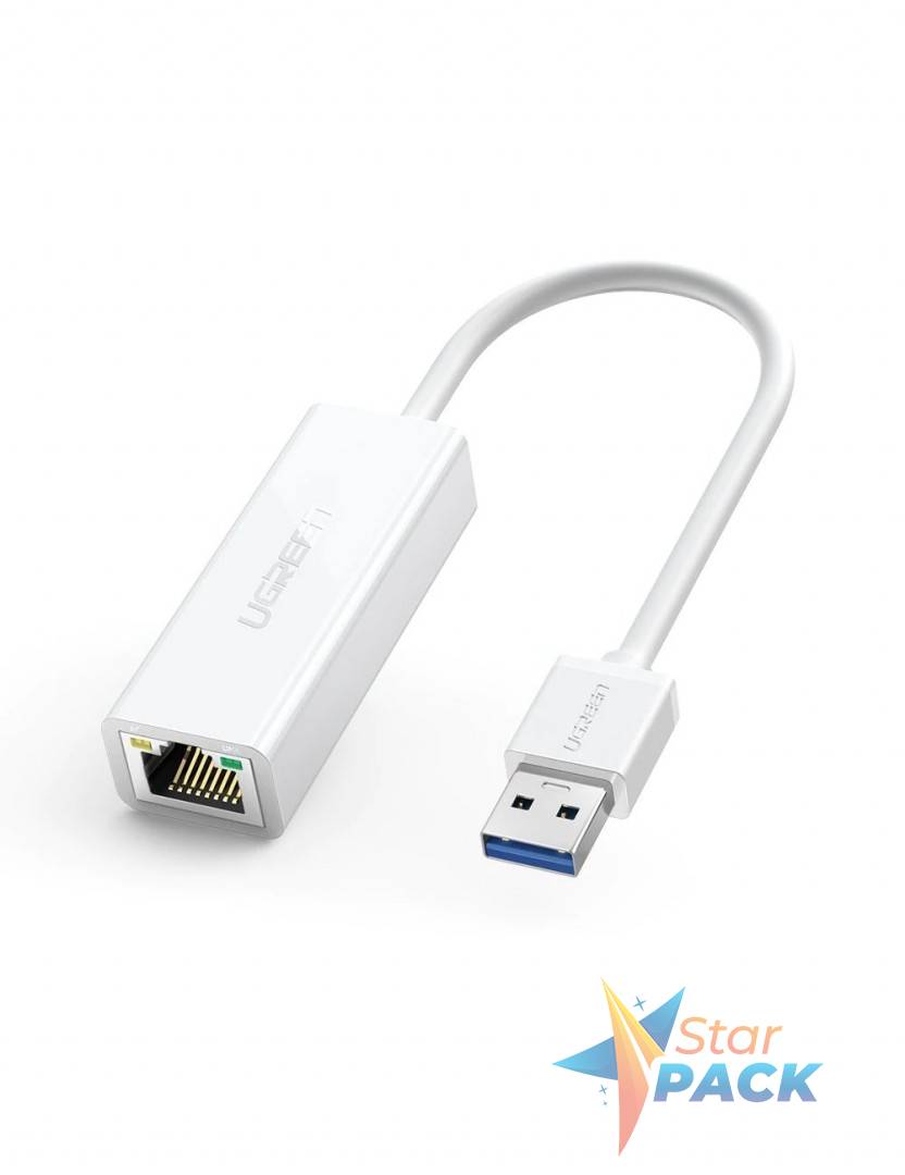 ADAPTOR RETEA Ugreen, CR111 USB to RJ-45 Gigabit LAN Adapter, LED, alb   - 6957303822553