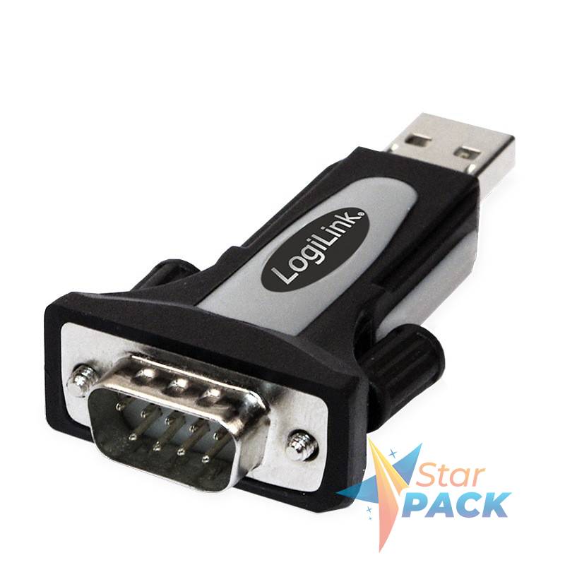 ADAPTOR USB LOGILINK, USB 2.0 la Serial DB9M, negru cu argintiu