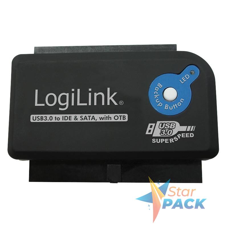 ADAPTOR USB LOGILINK, USB 3.0 la IDE ori S-ATA, adaptor USB la unitati 2.5/3.5, functie OTB, negru
