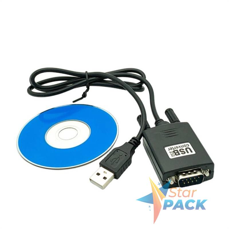 ADAPTOR USB SPACER, USB 2.0 la Serial DB9M, cu cablu 30cm, negru