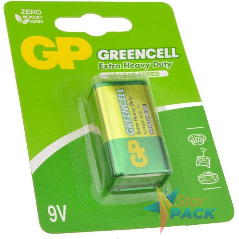 Baterie GP Batteries, Greencell 9V carbon zinc, blister 1 buc. GP1604GLF-2UE1