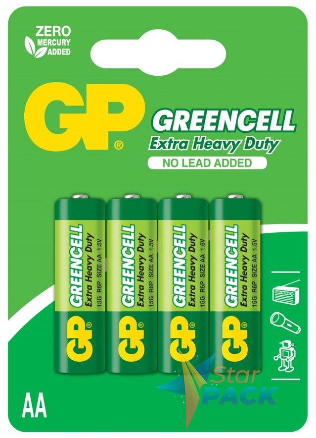 Baterie GP Batteries, Greencell AA 1.5V carbon zinc, shrink 4 buc. GP15GEB-2S4