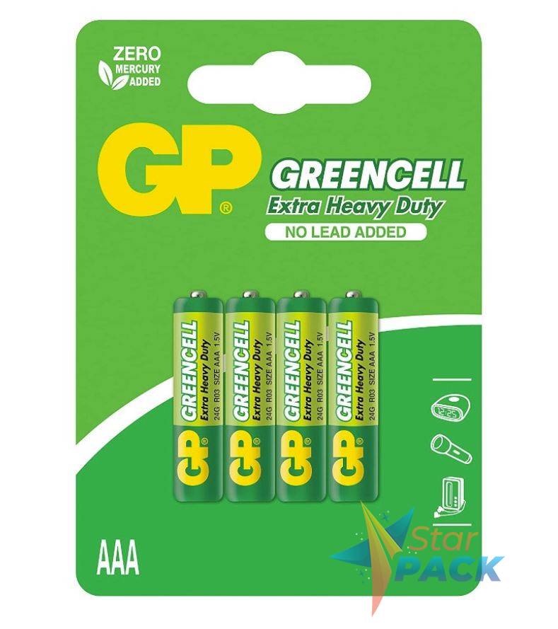 Baterie GP Batteries, Greencell AAA 1.5V carbon zinc, blister 4 buc. GP24G-IUE4