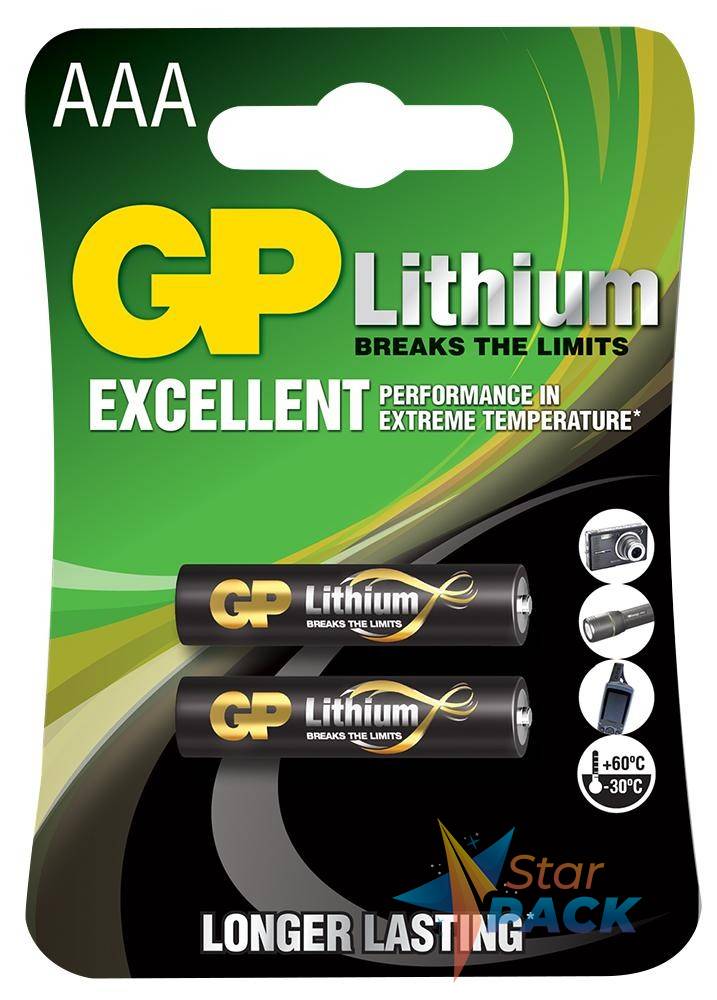 Baterie GP Batteries, Lithium AAA 1.5V lithium, blister 2 buc. GP24F-2UE2