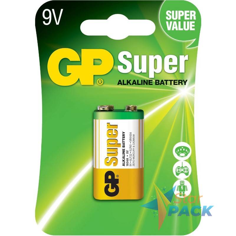 Baterie GP Batteries, Super Alcalina 9V alcalina, blister 1 buc. GP1604A-5UE1