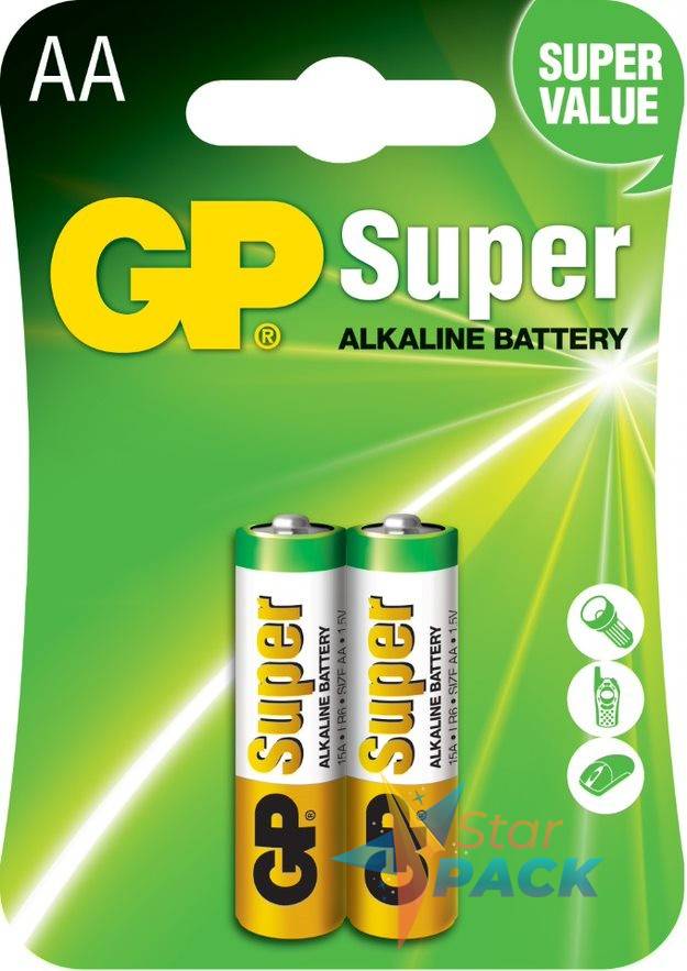 Baterie GP Batteries, Super Alcalina AA 1.5V alcalina, blister 2 buc. GP15A-2UE2