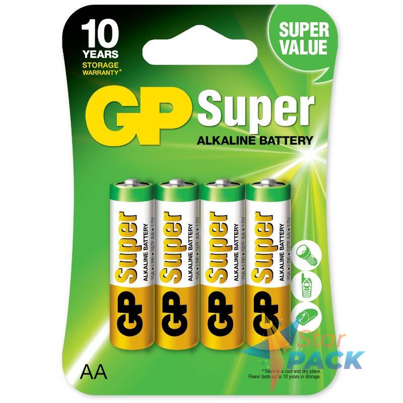 Baterie GP Batteries, Super Alcalina AA 1.5V alcalina, blister 4 buc. GP15A-2UE4