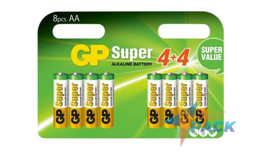 Baterie GP Batteries, Super Alcalina AA 1.5V alcalina, blister 8 buc. GP15A4/4-2PL8