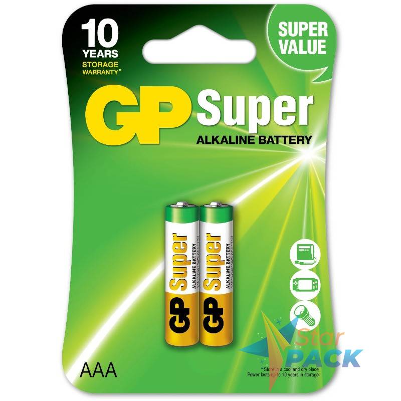 Baterie GP Batteries, Super Alcalina AAA 1.5V alcalina, blister 2 buc. GP24A-2UE2