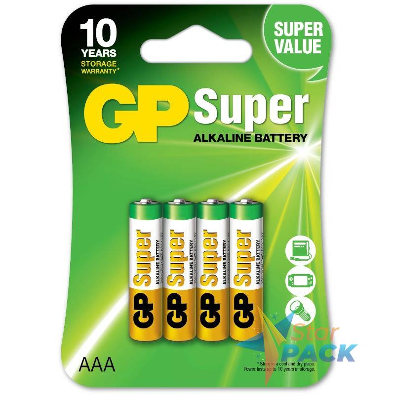 Baterie GP Batteries, Super Alcalina AAA 1.5V alcalina, blister 4 buc. GP24A-2UE4  - 53876