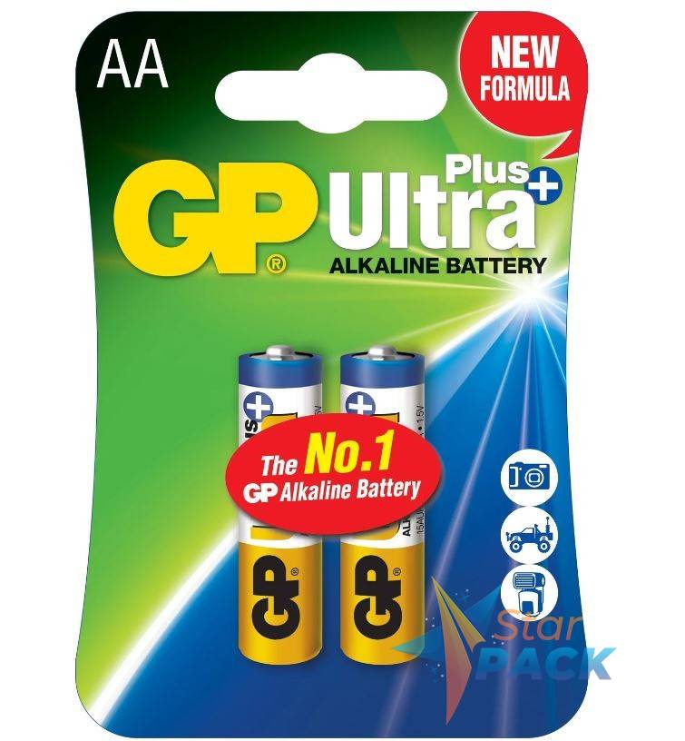 Baterie GP Batteries, Ultra+ Alcalina AA 1.5V alcalina, blister 2 buc. 15AUP-U2