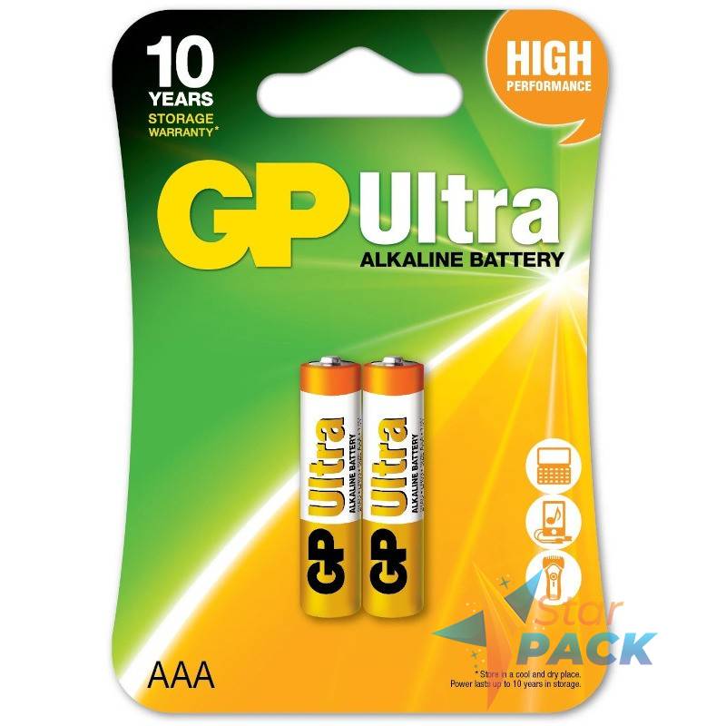 Baterie GP Batteries, Ultra Alcalina AAA 1.5V alcalina, blister 2 buc. GP24AU-2UE2