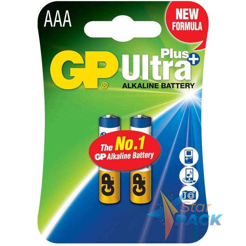 Baterie GP Batteries, Ultra+ Alcalina AAA 1.5V alcalina, blister 2 buc. GP24AUP-2UE2