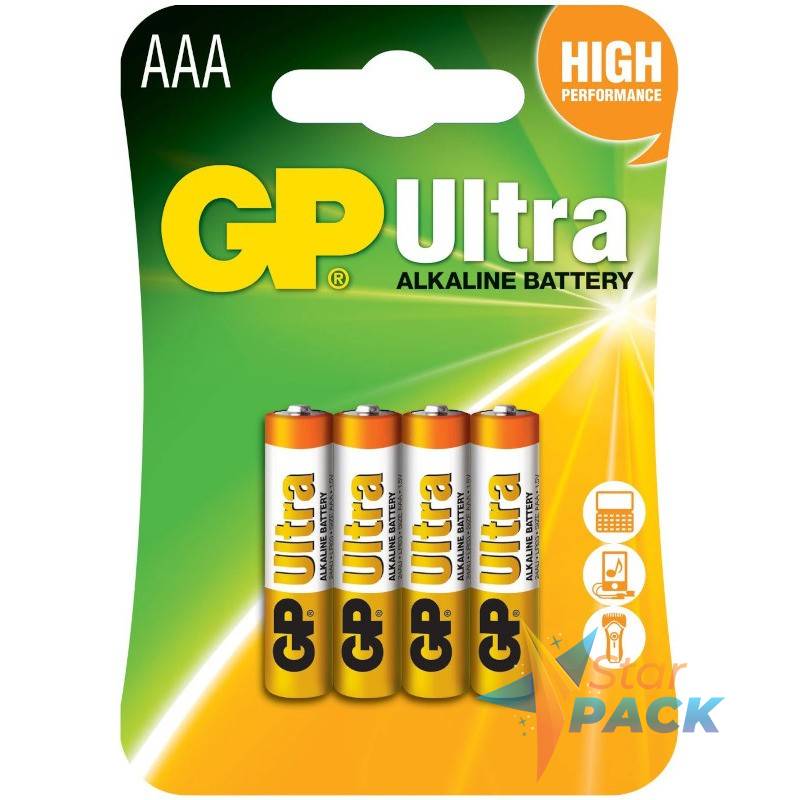 Baterie GP Batteries, Ultra Alcalina AAA 1.5V alcalina, blister 4 buc. GP24AU-2UE4