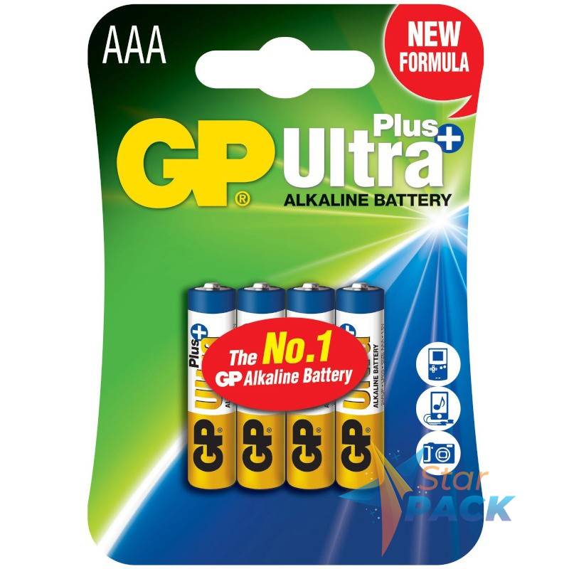 Baterie GP Batteries, Ultra+ Alcalina AAA 1.5V alcalina, blister 4 buc. GP24AUP-2UE4
