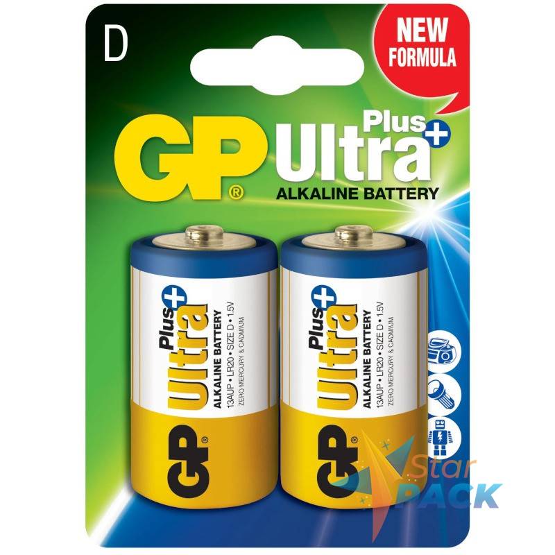 Baterie GP Batteries, Ultra+ Alcalina D 1.5V alcalina, blister 2 buc. GP13AUP-2UE2