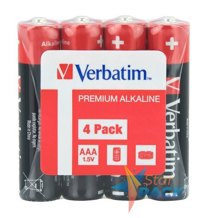 BATERIE VERBATIM  AAA, 1.5V alcalina,  4 buc., shrink wrap