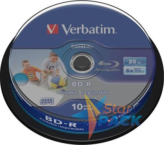 BD-R VERBATIM  25GB, viteza 6x, 10 buc, Single Layer, spindle, printabil, Wide Inkjet Printable