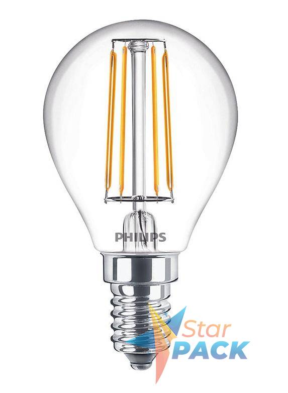BEC LED Philips, soclu E14, putere 4.3W, forma clasic, lumina alb calda, alimentare 220 - 240 V