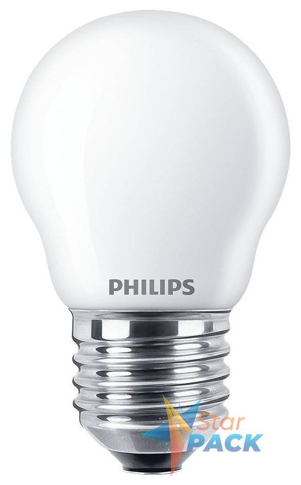 BEC LED Philips, soclu E27, putere 4.3W, forma clasic, lumina alb calda, alimentare 220 - 240 V