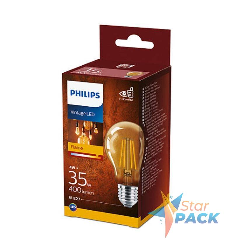 BEC LED Philips, soclu E27, putere 4W, forma clasic, lumina alb calda, alimentare 220 - 240 V