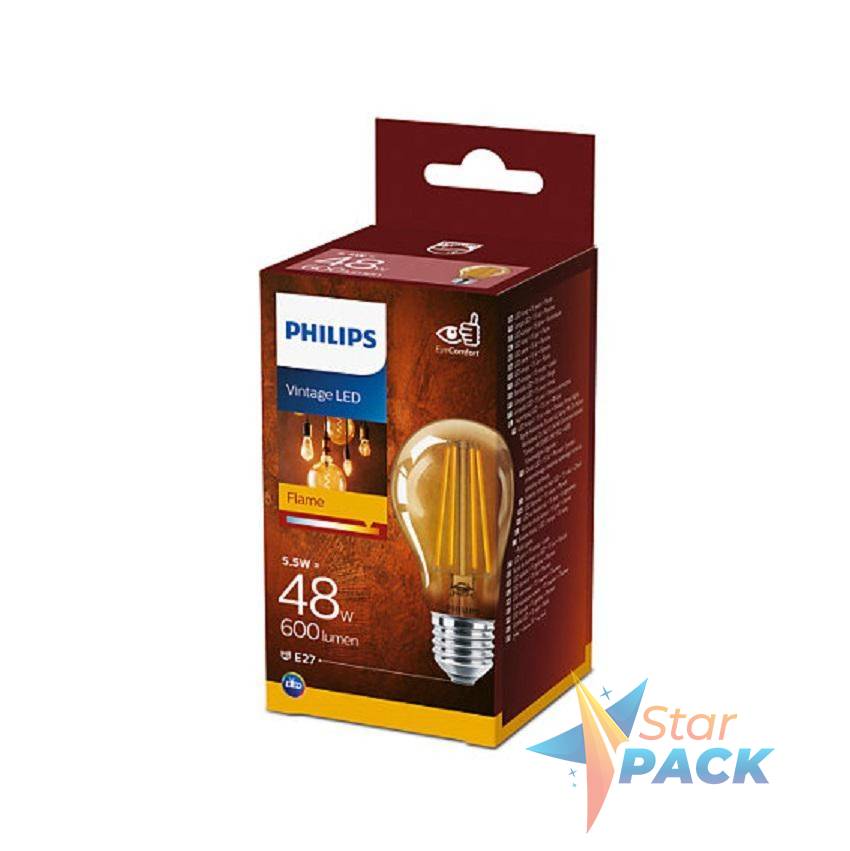 BEC LED Philips, soclu E27, putere 5.5W, forma clasic, lumina alb calda, alimentare 220 - 240 V