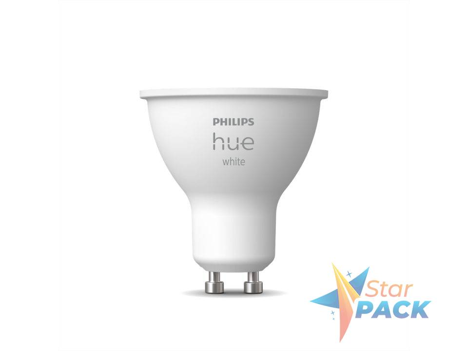 BEC smart LED Philips, soclu GU10, putere 5.2W, forma plat, lumina alb calda, alb rece, alimentare 220 - 240 V