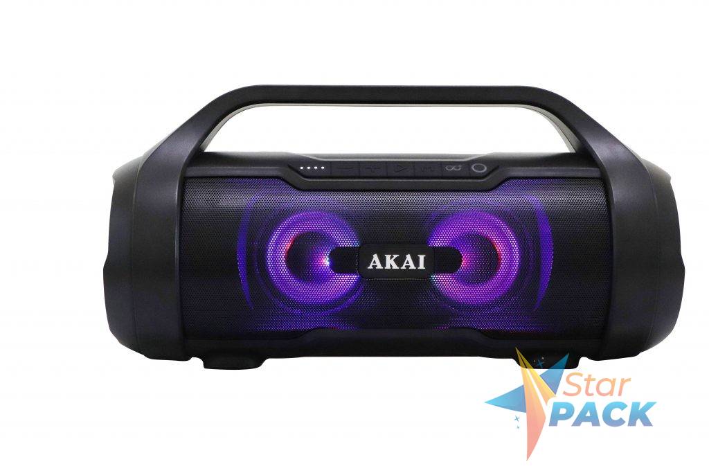 BOXE portabile AKAI, compact 2.0, RMS 15W, Bluetooth, conector Bluetooth, Jack 3.5mm, USB, negru