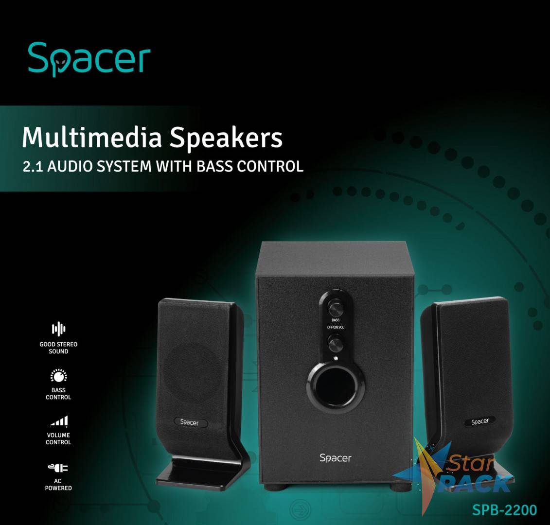 BOXE SPACER 2.1, RMS: 11W, control volum, bass, 220V alimentare, black,   261900