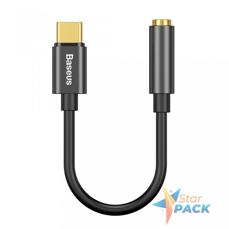 CABLU ADAPTOR Baseus, USB Type-C to Jack 3.5mm, lungime 10.5 cm, negru  - 6953156297845