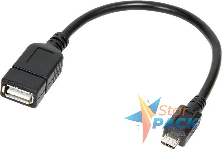 CABLU adaptor OTG LOGILINK, pt. smartphone, Micro-USB 2.0 la USB 2.0, 20cm, asigura conectarea telef. la o tastatura, HUB, stick, etc., negru
