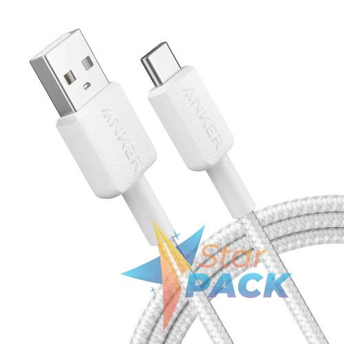 Cablu alimentare si date Anker, USB-A la USB Type-C, 1.8m rata transfer 480 Mbps, invelis nylon, braided, alb,  - 0194644085780