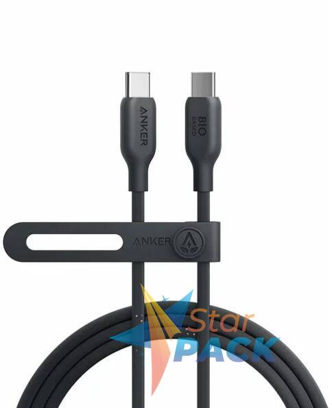 Cablu alimentare si date Anker, USB Type-C la USB Type-C, 1.8m rata transfer 480 Mbps, 100W, invelis TPU reciclat, negru,  - 0194644153168