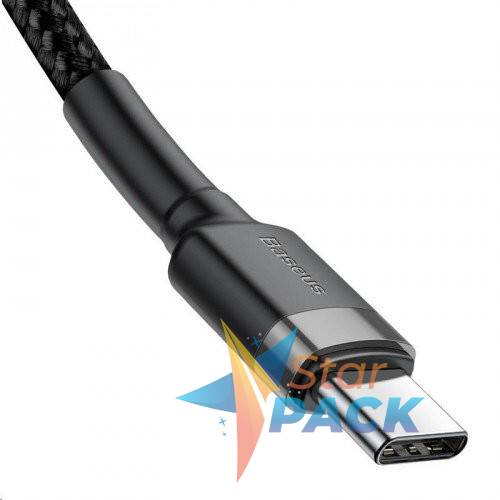 CABLU alimentare si date Baseus Cafule, Fast Charging Data Cable pt. smartphone, USB Type-C la USB Type-C 3A / 60W, 2m, gri + negru  - 6953156285231