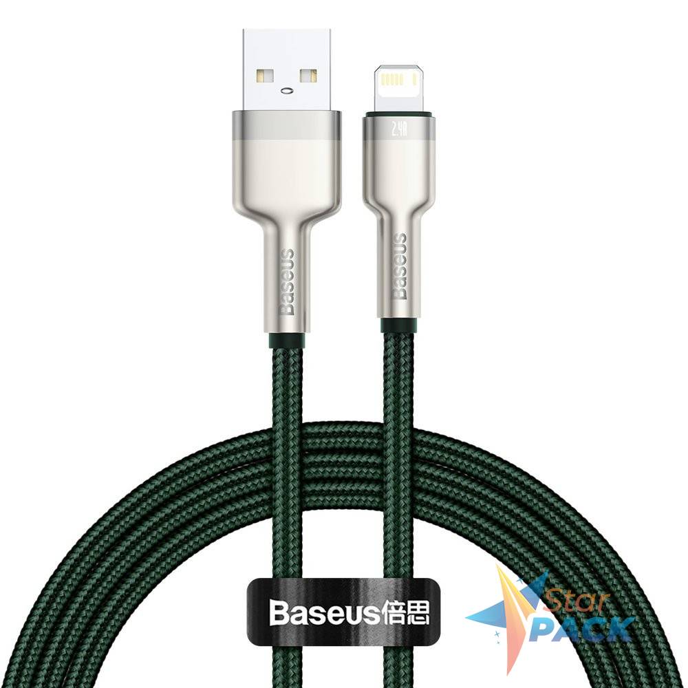 CABLU alimentare si date Baseus Cafule Metal, Fast Charging Data Cable pt. smartphone, USB la Lightning Iphone 2.4A, braided, 1m, verde  - 6953156202276