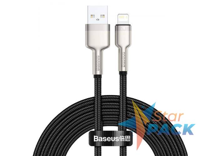 CABLU alimentare si date Baseus Cafule Metal, Fast Charging Data Cable pt. smartphone, USB la Lightning Iphone 2.4A, braided, 2m, negru  - 6953156202283