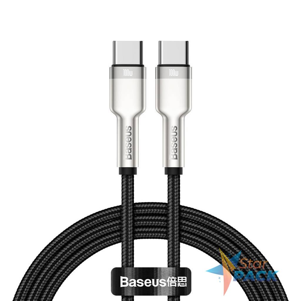CABLU alimentare si date Baseus Cafule Metal, Fast Charging Data Cable pt. smartphone, USB Type-C la USB Type-C 100W, braided, 1m, negru  - 6953156202320