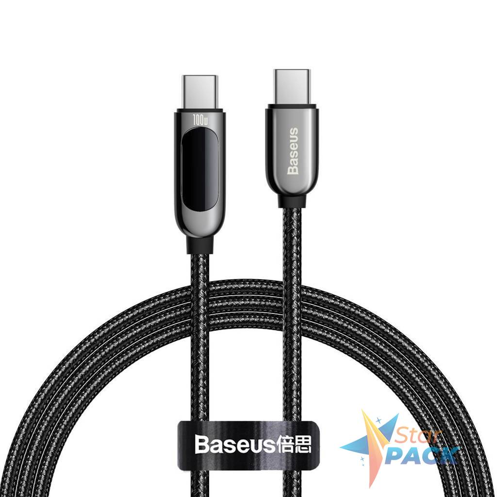 CABLU alimentare si date Baseus Display, Fast Charging Data Cable pt. smartphone, USB Type-C la USB Type-C 100W, braided, display, 1m, negru  - 6953156206571