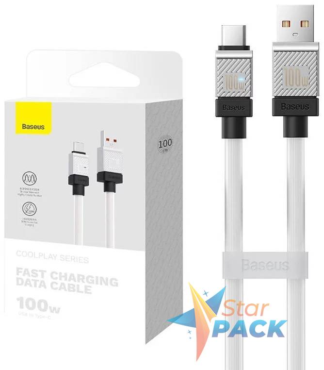 CABLU alimentare si date Baseus, Fast Charging Data Cable pt. smartphone, USB la USB Type-C, 100W, 1m, alb,  - 6932172626815