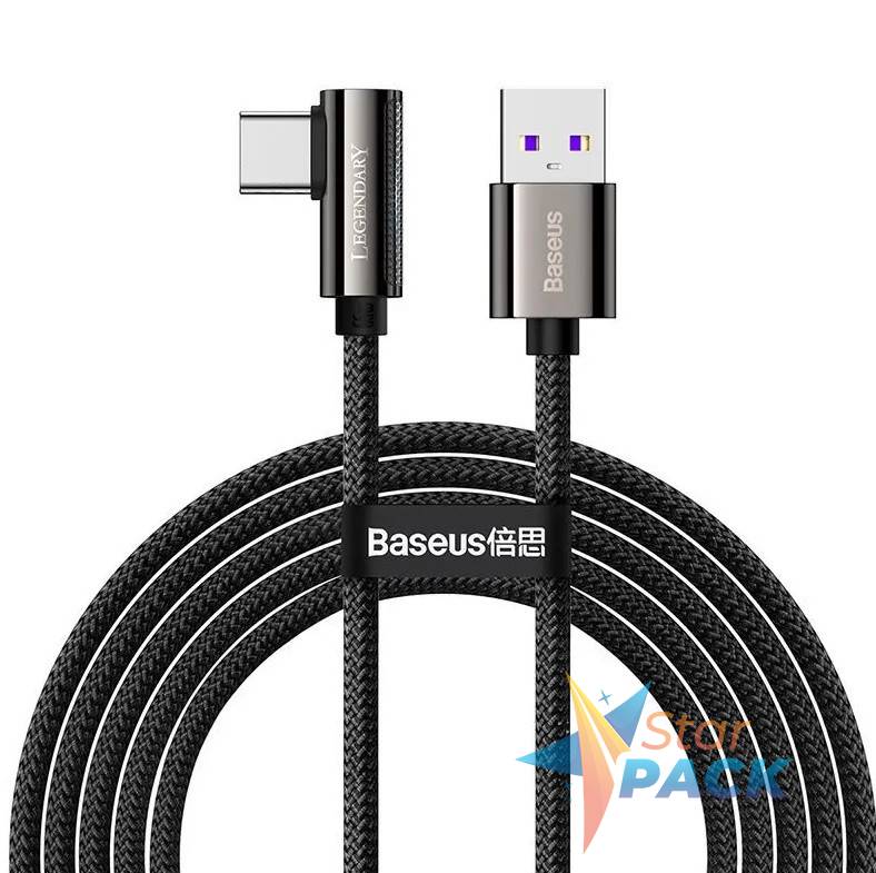 CABLU alimentare si date Baseus Legend Elbow, Fast Charging Data Cable pt. smartphone, USB la USB Type-C 66W, braided, 2m, negru  - 6953156207547