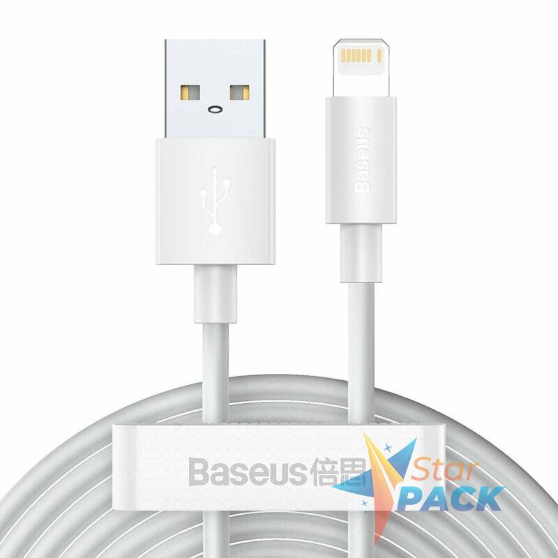 CABLU alimentare si date Baseus Simple Wisdom, Fast Charging Data Cable pt. smartphone, KIT 2 x USB la Lightning Iphone 2.4A, 1.5m, alb  - 6953156230316