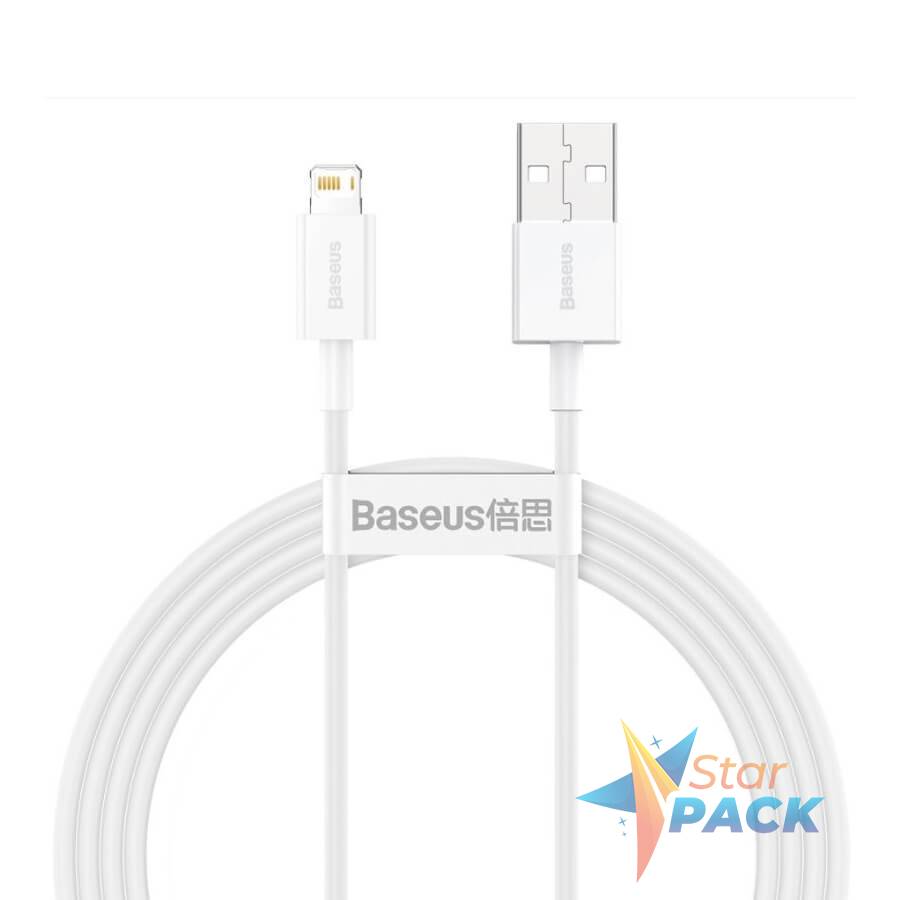 CABLU alimentare si date Baseus Superior, Fast Charging Data Cable pt. smartphone, USB la Lightning Iphone 2.4A, 1.5m, alb  - 6953156205444
