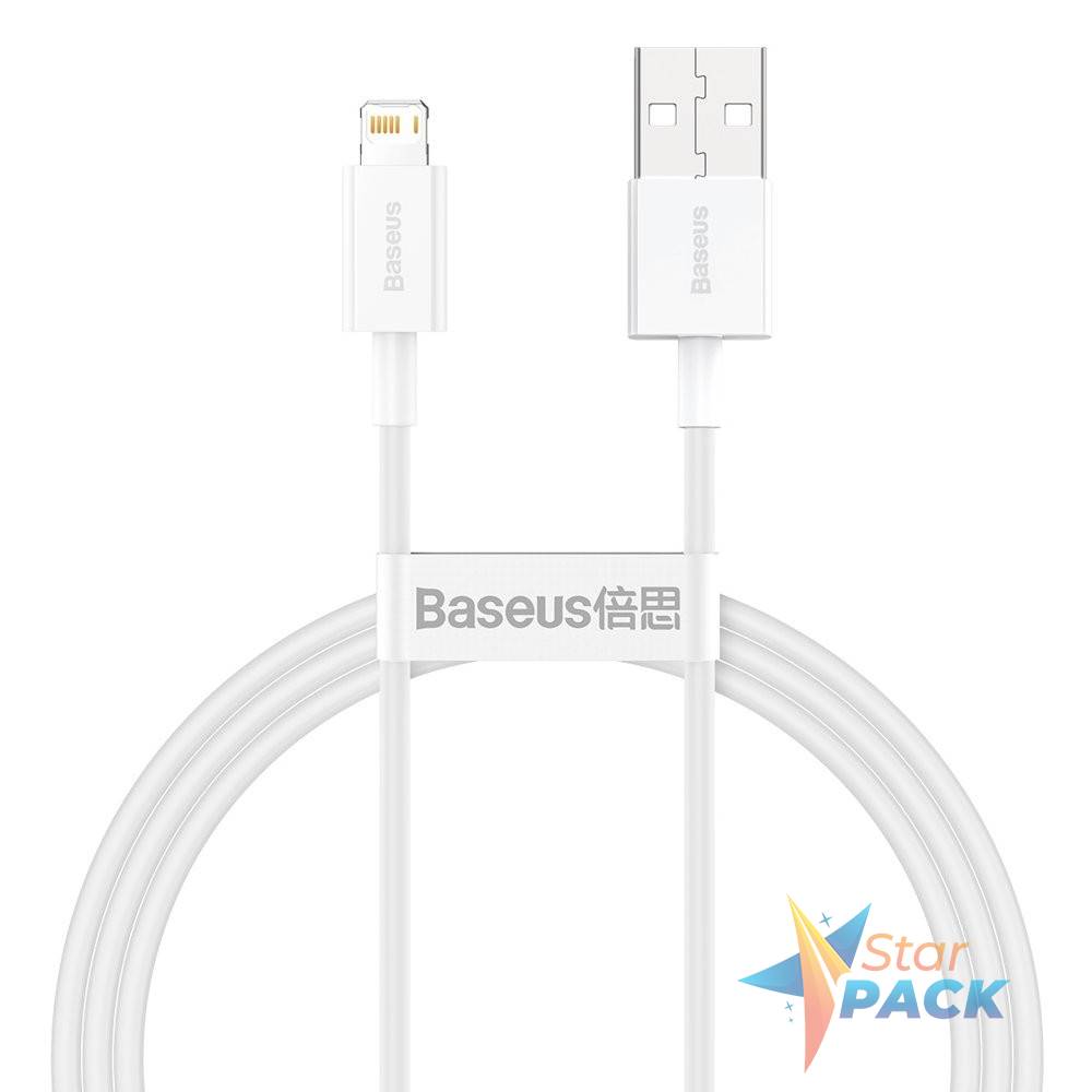 CABLU alimentare si date Baseus Superior, Fast Charging Data Cable pt. smartphone, USB la Lightning Iphone 2.4A, 1m, alb  - 6953156205413