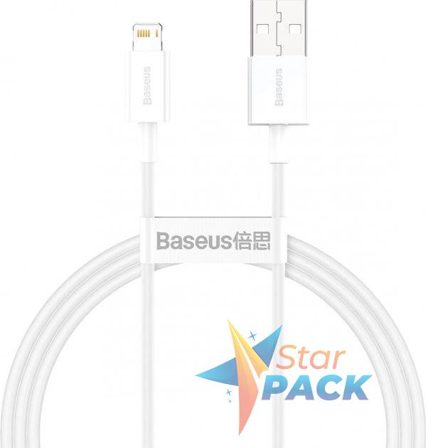 CABLU alimentare si date Baseus Superior, Fast Charging Data Cable pt. smartphone, USB la Lightning Iphone 2.4A, 2m, alb  - 6953156205468